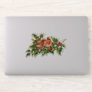 Vintage Christmas Birds Holly Faux Gold Sticker