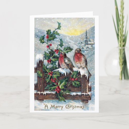 Vintage Christmas _ Birds in a Winter Scene Holiday Card