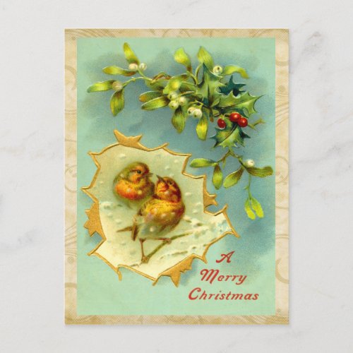 Vintage Christmas Birds Postcard