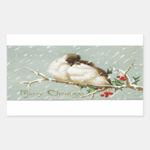 Vintage Christmas Birds Rectangular Sticker