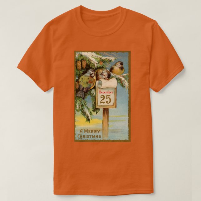 Vintage Christmas Birds T-Shirt (Design Front)