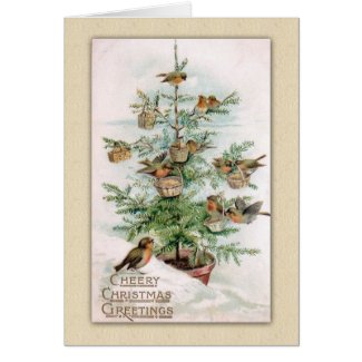 Vintage Christmas Birds Trim the Tree Card 