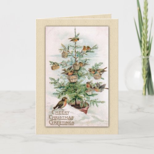 Vintage Christmas Birds Trim the Tree Holiday Card