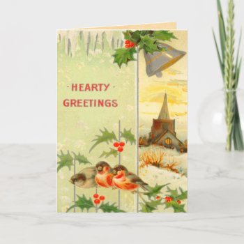 Vintage Christmas Birds With Holly Holiday Card by xmasstore at Zazzle