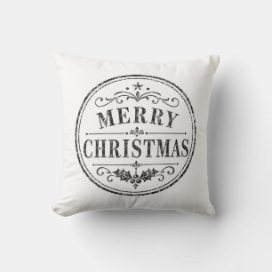 vintage christmas black and white pillow