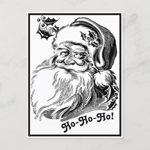 Vintage Christmas Black White Santa Claus Face Postcard