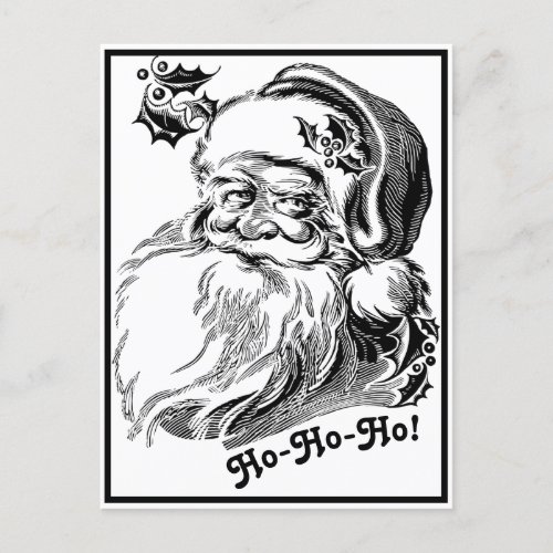 Vintage Christmas Black White Santa Claus Face Postcard