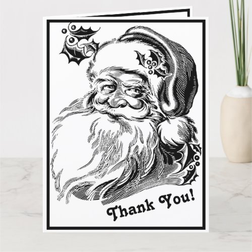 Vintage Christmas Black White Santa Claus Face Thank You Card