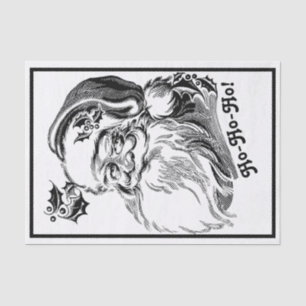 Vintage Christmas Black White Santa Claus Face Tissue Paper