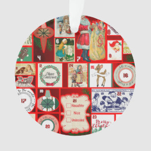 Vintage Christmas Block Advent Calendar Grid Art Ornament