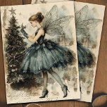 Vintage Christmas Blue Fairy Floral Decoupage  Tissue Paper<br><div class="desc">Bring a touch of enchanting beauty to your seasonal projects with this Vintage Christmas Midnight blue Fairy with Floral Crown design. Perfect for adding a whimsical charm, this artwork captures a serene fairy adorned with a delicate floral crown, standing decoratinga Christmastree. Her soft, graceful pose and intricate details evoke a...</div>