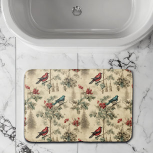 Vintage Christmas Blue Jay Red Mockingbird Bath Mat