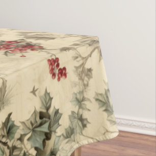 Vintage Christmas Blue Jay Red Mockingbird Tablecloth