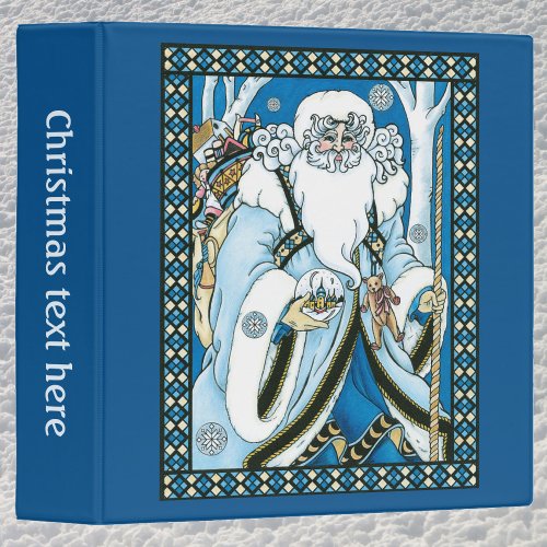 Vintage Christmas Blue Santa Claus with Snowglobe 3 Ring Binder