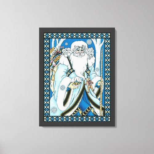 Vintage Christmas Blue Santa Claus with Snowglobe Canvas Print