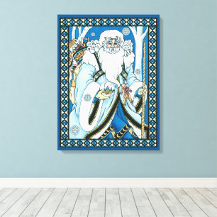 Vintage Christmas, Blue Santa Claus with Snowglobe Canvas Print