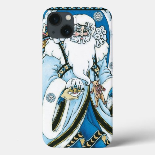 Vintage Christmas Blue Santa Claus with Snowglobe iPhone 13 Case