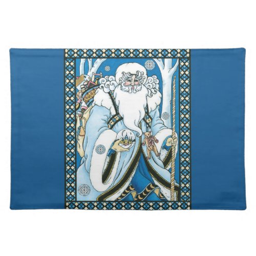 Vintage Christmas Blue Santa Claus with Snowglobe Cloth Placemat