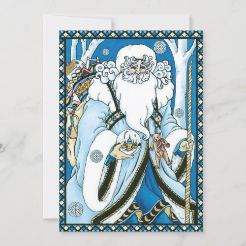 Vintage Christmas Blue Santa Claus with Snowglobe Invitation