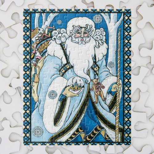 Vintage Christmas Blue Santa Claus with Snowglobe Jigsaw Puzzle