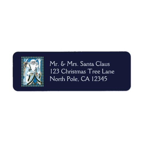 Vintage Christmas Blue Santa Claus with Snowglobe Label