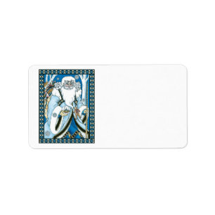 Vintage Christmas, Blue Santa Claus with Snowglobe Label