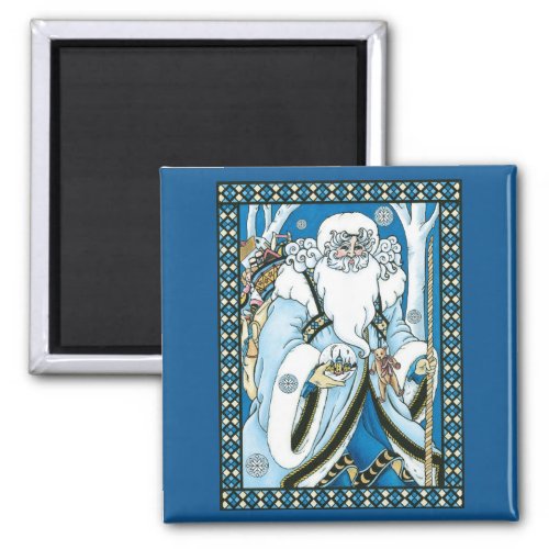 Vintage Christmas Blue Santa Claus with Snowglobe Magnet