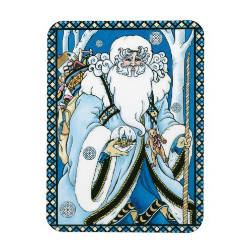 Vintage Christmas Blue Santa Claus with Snowglobe Magnet