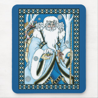 Vintage Christmas, Blue Santa Claus with Snowglobe Mouse Pad
