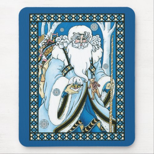 Vintage Christmas Blue Santa Claus with Snowglobe Mouse Pad