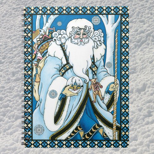 Vintage Christmas Blue Santa Claus with Snowglobe Notebook