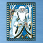 Vintage Christmas, Blue Santa Claus with Snowglobe Poster<br><div class="desc">Vintage illustration Victorian style Merry Christmas holiday design featuring a jolly Santa Claus in the forest. Saint Nicholas is dressed in a blue coat holding a snow globe in one hand, and a cane in the other. A cute teddy bear hangs from his coat and a sack of toys is...</div>