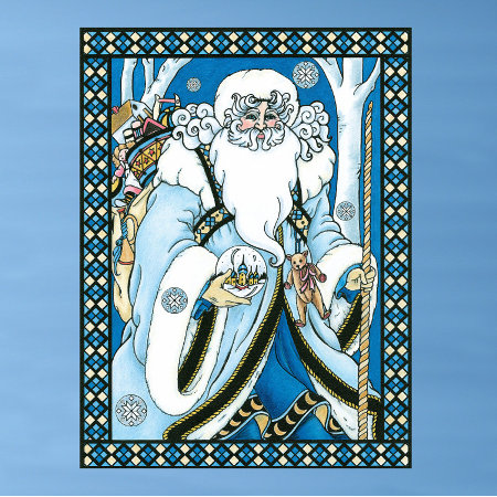 Vintage Christmas, Blue Santa Claus With Snowglobe Poster