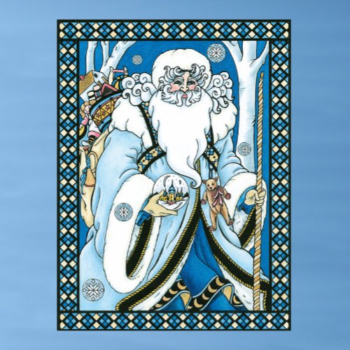 Vintage Christmas Blue Santa Claus with Snowglobe Poster
