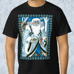 Vintage Christmas, Blue Santa Claus with Snowglobe T-Shirt