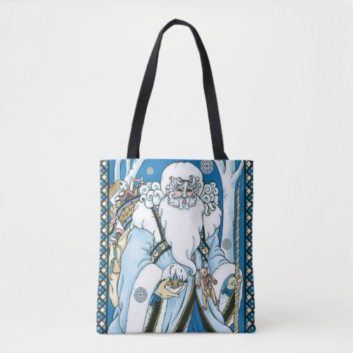 Vintage Christmas Blue Santa Claus with Snowglobe Tote Bag