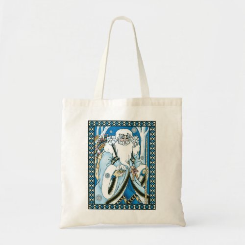 Vintage Christmas Blue Santa Claus with Snowglobe Tote Bag