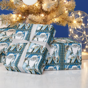 Vintage Christmas, Blue Santa Claus with Snowglobe Wrapping Paper