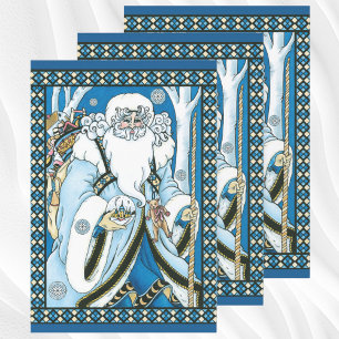 Vintage Christmas, Blue Santa Claus with Snowglobe Wrapping Paper Sheets