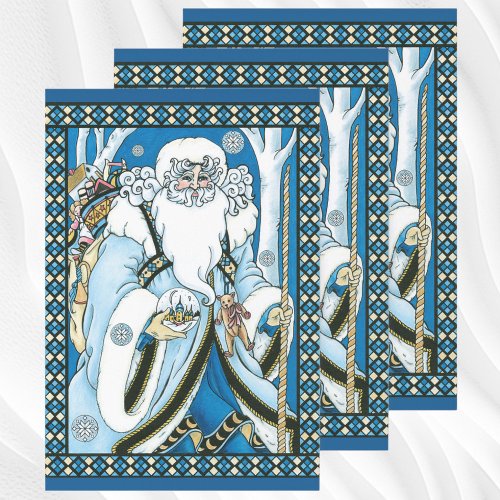 Vintage Christmas Blue Santa Claus with Snowglobe Wrapping Paper Sheets
