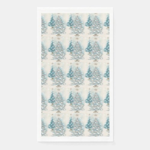  Vintage Christmas Blue  Silver Elegant Pine Tree Paper Guest Towels