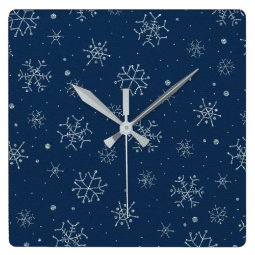 Vintage Christmas Blue Snowflake Design Decor Square Wall Clock