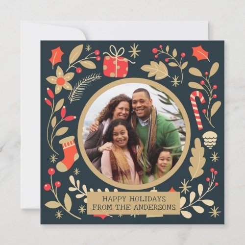 Vintage Christmas Botanical Family Photo Holiday Card