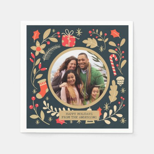 Vintage Christmas Botanical Family Photo Napkins