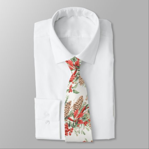 Vintage Christmas Botanical Pine Berries Holiday Neck Tie