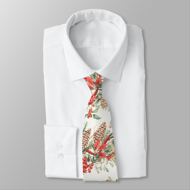 Vintage Christmas Botanical Pine Berries Holiday Neck Tie (Tied)