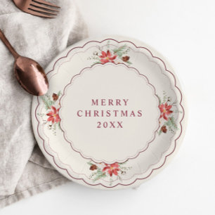 Vintage Christmas Botanical Poinsettia Dessert Paper Plates