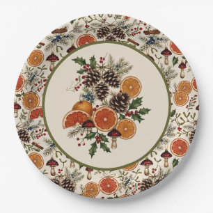 Vintage Christmas Botanicals Paper Plates