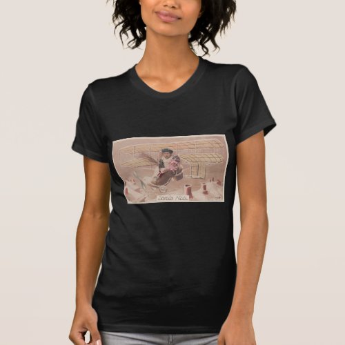 Vintage Christmas Boy Flying Airship Fantasy T_Shirt