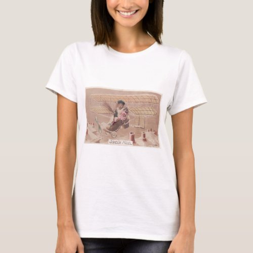 Vintage Christmas Boy Flying Airship Fantasy T_Shirt